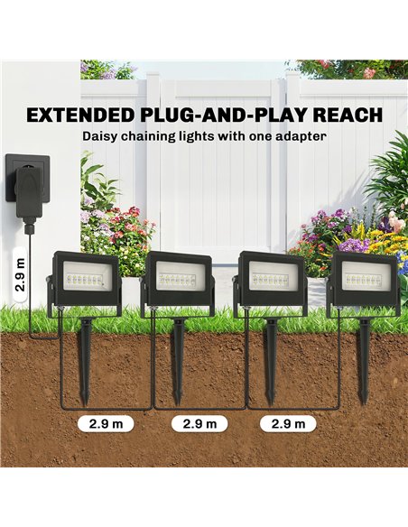 Outsunny 32W LED Floodlights, Linkable 4-Pack Landscape Lighting with Remote Control, RGB Colour Changing, UK Plug, Black - pic 187189 | FastDaddyshop