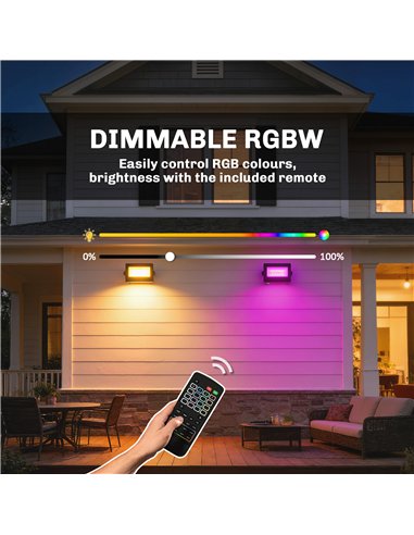 Outsunny 32W LED Floodlights, Linkable 4-Pack Landscape Lighting with Remote Control, RGB Colour Changing, UK Plug, Black