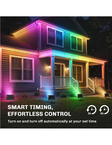 Outsunny 32W LED Floodlights, Linkable 4-Pack Landscape Lighting with Remote Control, RGB Colour Changing, UK Plug, Black
