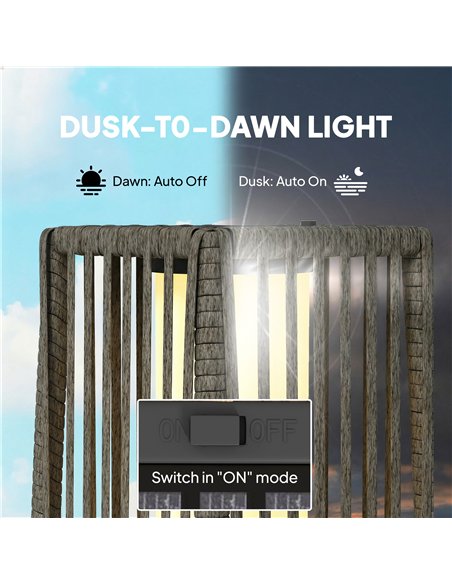 Outsunny Solar Rattan Floor Lamp, Outdoor Garden Lantern with Auto On/Off LED Lights, IP44 for Patio, Terrace, Dark Grey - pic 187199 | FastDaddyshop