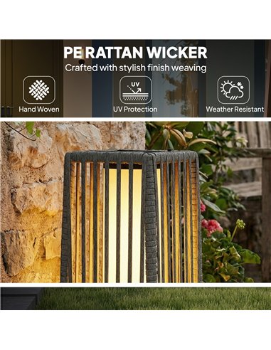 Outsunny Solar Rattan Floor Lamp, Outdoor Garden Lantern with Auto On/Off LED Lights, IP44 for Patio, Terrace, Dark Grey
