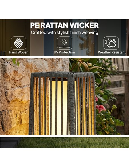 Outsunny Solar Rattan Floor Lamp, Outdoor Garden Lantern with Auto On/Off LED Lights, IP44 for Patio, Terrace, Dark Grey - pic 187200 | FastDaddyshop