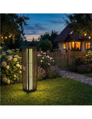 Outsunny Solar Rattan Floor Lamp, Outdoor Garden Lantern with Auto On/Off LED Lights, IP44 for Patio, Terrace, Dark Grey