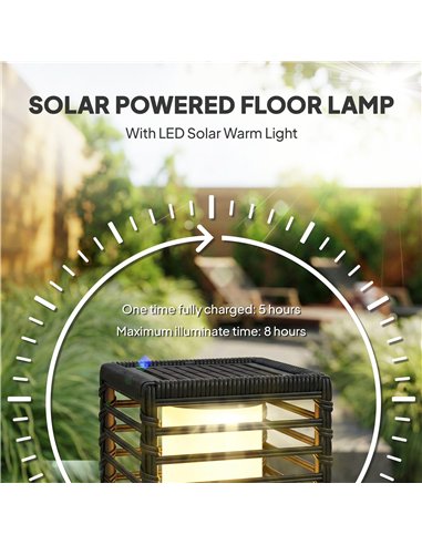 Outsunny Garden Rattan Lamp, 68 cm Solar Rattan Floor Lamp, Solar Garden Light with Auto On/Off LEDs, IP44 Waterproof, Black