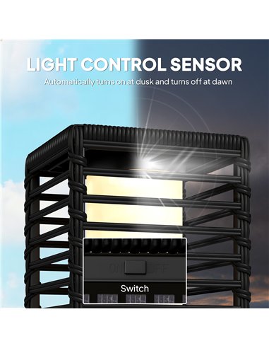 Outsunny Garden Rattan Lamp, 68 cm Solar Rattan Floor Lamp, Solar Garden Light with Auto On/Off LEDs, IP44 Waterproof, Black