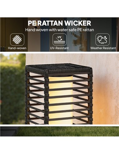 Outsunny Garden Rattan Lamp, 68 cm Solar Rattan Floor Lamp, Solar Garden Light with Auto On/Off LEDs, IP44 Waterproof, Black