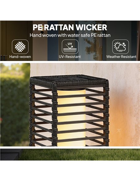 Outsunny Garden Rattan Lamp, 68 cm Solar Rattan Floor Lamp, Solar Garden Light with Auto On/Off LEDs, IP44 Waterproof, Black - pic 187209 | FastDaddyshop