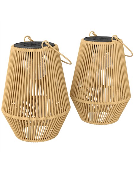 Outsunny Hanging Solar Lanterns, 2 Pack Rattan Solar Lights with Handle for Patio, Pathway, Terrace, Auto On/Off, Brown - pic 187213 | FastDaddyshop