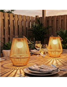 Outsunny Hanging Solar Lanterns, 2 Pack Rattan Solar Lights with Handle for Patio, Pathway, Terrace, Auto On/Off, Brown 2