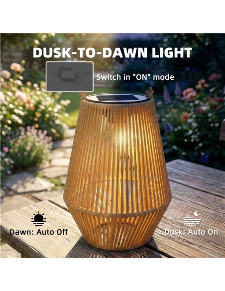 Outsunny Hanging Solar Lanterns, 2 Pack Rattan Solar Lights with Handle for Patio, Pathway, Terrace, Auto On/Off, Brown - pic 187217 | FastDaddyshop