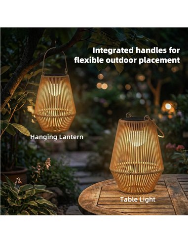 Outsunny Hanging Solar Lanterns, 2 Pack Rattan Solar Lights with Handle for Patio, Pathway, Terrace, Auto On/Off, Brown