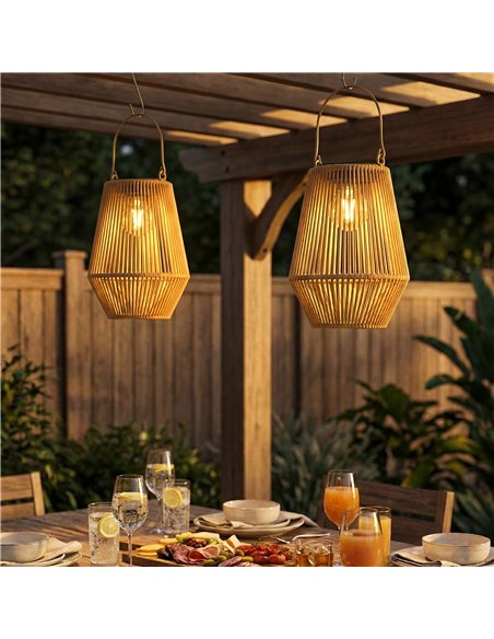 Outsunny Hanging Solar Lanterns, 2 Pack Rattan Solar Lights with Handle for Patio, Pathway, Terrace, Auto On/Off, Brown - pic 187221 | FastDaddyshop