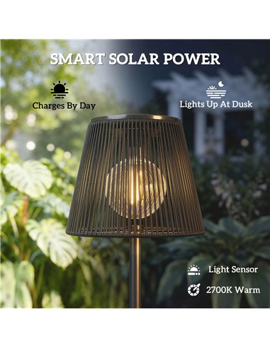 Outsunny Outdoor Solar Floor Lamp, Adjustable Height Rechargeable Floor Lamp IP44 Waterproof