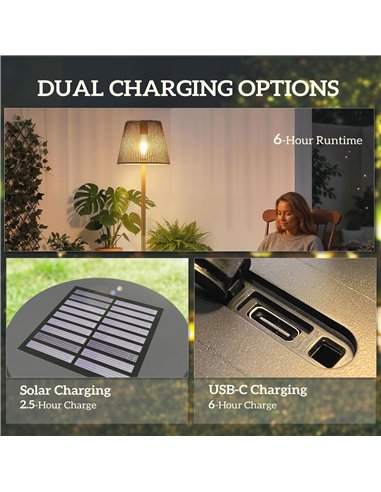 Outsunny Outdoor Solar Floor Lamp, Adjustable Height Rechargeable Floor Lamp IP44 Waterproof