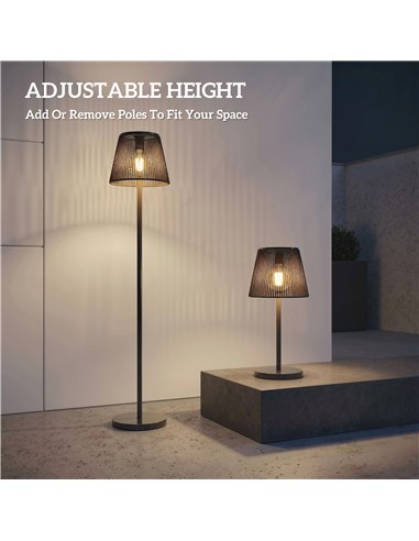 Outsunny Outdoor Solar Floor Lamp, Adjustable Height Rechargeable Floor Lamp IP44 Waterproof
