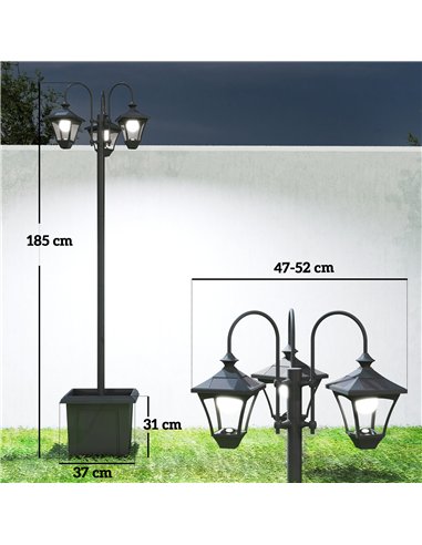 Outsunny Solar Lamp Post with Dusk-to-Dawn Sensor Street Light with 3-Head Planter 185 cm Black