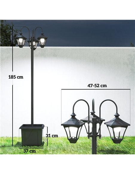 Outsunny Solar Lamp Post with Dusk-to-Dawn Sensor Street Light with 3-Head Planter 185 cm Black - pic 187233 | FastDaddyshop