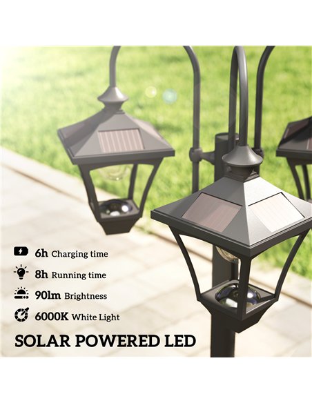Outsunny Solar Lamp Post with Dusk-to-Dawn Sensor Street Light with 3-Head Planter 185 cm Black - pic 187234 | FastDaddyshop