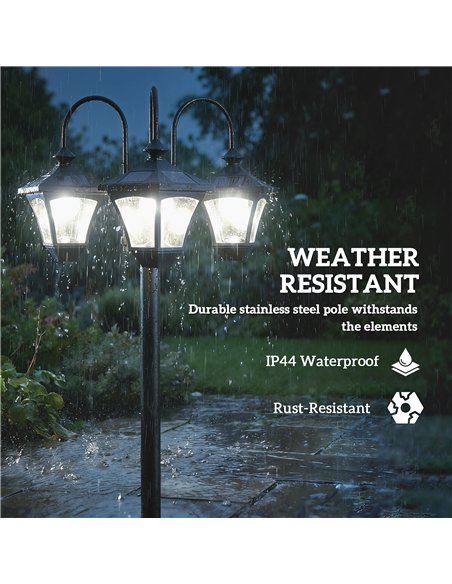 Outsunny Solar Lamp Post with Dusk-to-Dawn Sensor Street Light with 3-Head Planter 185 cm Black - pic 187237 | FastDaddyshop