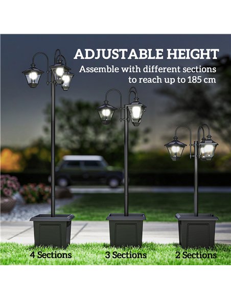 Outsunny Solar Lamp Post with Dusk-to-Dawn Sensor Street Light with 3-Head Planter 185 cm Black - pic 187238 | FastDaddyshop