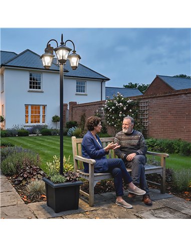 Outsunny Solar Lamp Post with Dusk-to-Dawn Sensor Street Light with 3-Head Planter 185 cm Black