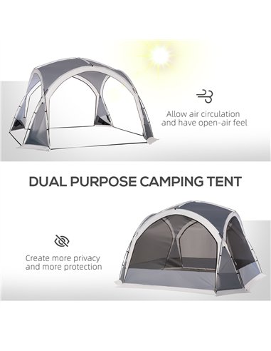 Outsunny Dome Tent for 6-8 Person, Camping Tent with 4 Zipped Mesh Doors, Removable Oxford Cloth, Lamp Hook, Portable Carry Bag,