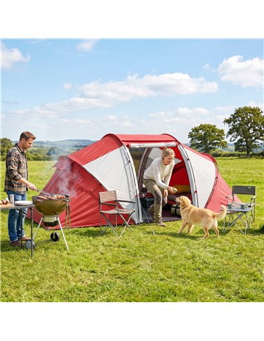 Outsunny 4 Man UV Protection Camping Tent - Grey and Red