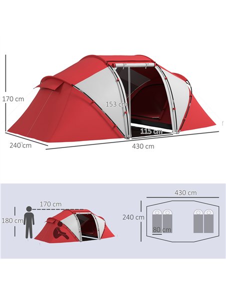 Outsunny 4 Man UV Protection Camping Tent - Grey and Red - pic 187251 | FastDaddyshop