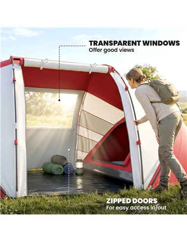 Outsunny 4 Man UV Protection Camping Tent - Grey and Red