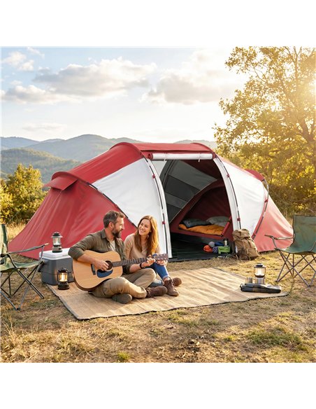 Outsunny 4 Man UV Protection Camping Tent - Grey and Red - pic 187256 | FastDaddyshop