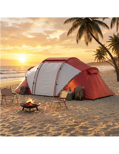 Outsunny 4 Man UV Protection Camping Tent - Grey and Red