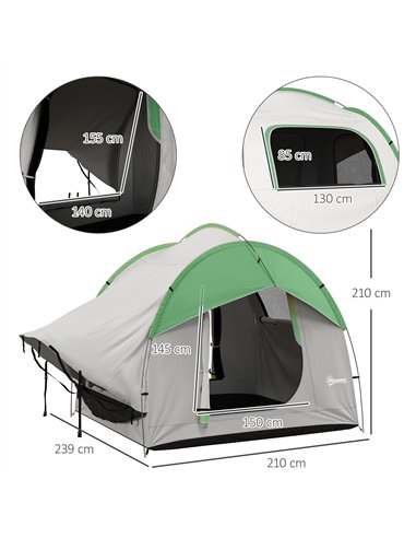 Outsunny SUV Car Tent for Camping, Waterproof PU2000mm, 5 Man Tailgate Tent, 2.4 x 2.1 m, Grey and  Green