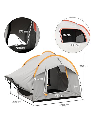 Outsunny SUV Car Tent for Camping, Waterproof PU2000mm, 5 Man Tailgate Tent, 2.4 x 2.1 m, Grey and Orange