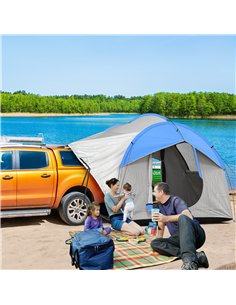 Outsunny SUV Car Tent for Camping, Waterproof PU2000mm, 5 Man Tailgate Tent, 2.4 x 2.1 m, Grey and Blue 2