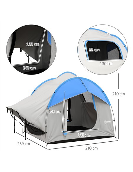 Outsunny SUV Car Tent for Camping, Waterproof PU2000mm, 5 Man Tailgate Tent, 2.4 x 2.1 m, Grey and Blue - pic 187278 | FastDaddyshop