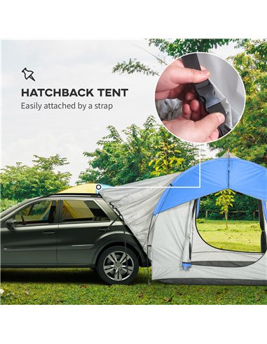 Outsunny SUV Car Tent for Camping, Waterproof PU2000mm, 5 Man Tailgate Tent, 2.4 x 2.1 m, Grey and Blue