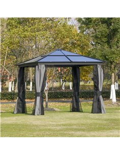 Outsunny 3 x 3m Hardtop Gazebo with UV Resistant Polycarbonate Roof, Aluminium Frame, Curtains, Dark Grey 2