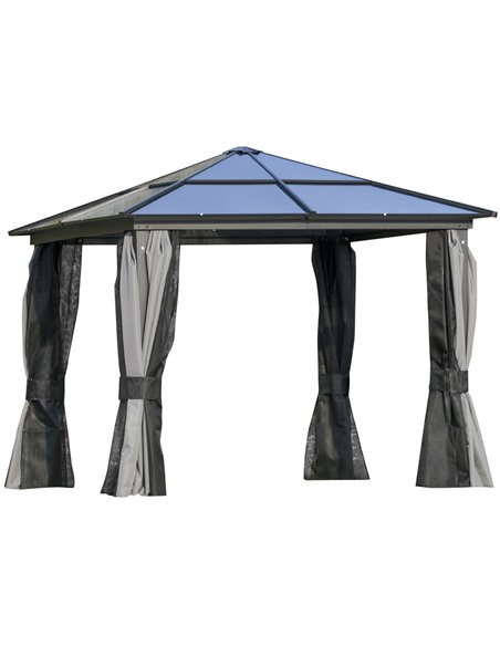 Outsunny 3 x 3m Hardtop Gazebo with UV Resistant Polycarbonate Roof, Aluminium Frame, Curtains, Dark Grey - pic 18729 | FastDaddyshop
