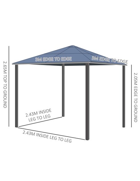 Outsunny 3 x 3m Hardtop Gazebo with UV Resistant Polycarbonate Roof, Aluminium Frame, Curtains, Dark Grey - pic 18730 | FastDaddyshop