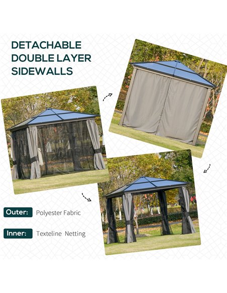 Outsunny 3 x 3m Hardtop Gazebo with UV Resistant Polycarbonate Roof, Aluminium Frame, Curtains, Dark Grey - pic 18731 | FastDaddyshop