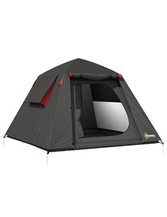 Outsunny Camping Tent 3000mm Waterproof Tent with 2 Doors, Dark Grey and Red