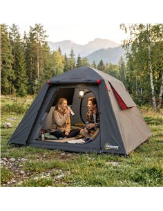 Outsunny Camping Tent 3000mm Waterproof Tent with 2 Doors, Dark Grey and Red 2