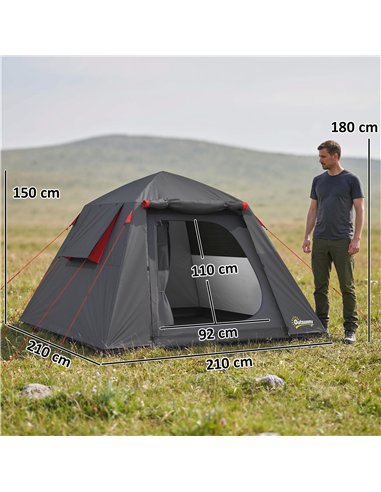 Outsunny Camping Tent 3000mm Waterproof Tent with 2 Doors, Dark Grey and Red