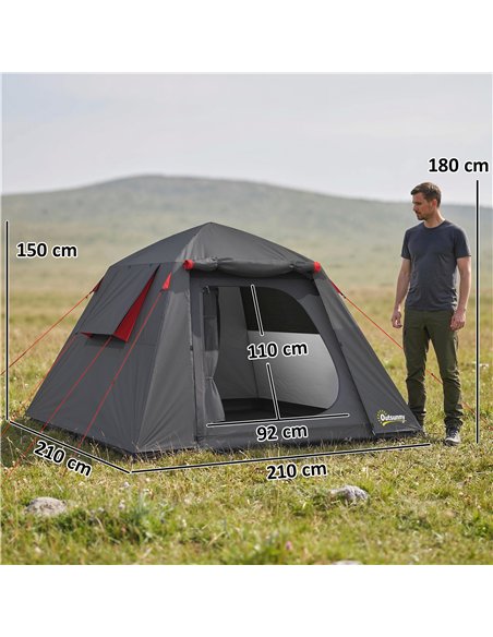 Outsunny Camping Tent 3000mm Waterproof Tent with 2 Doors, Dark Grey and Red - pic 187314 | FastDaddyshop