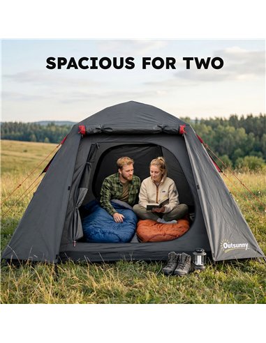 Outsunny Camping Tent 3000mm Waterproof Tent with 2 Doors, Dark Grey and Red