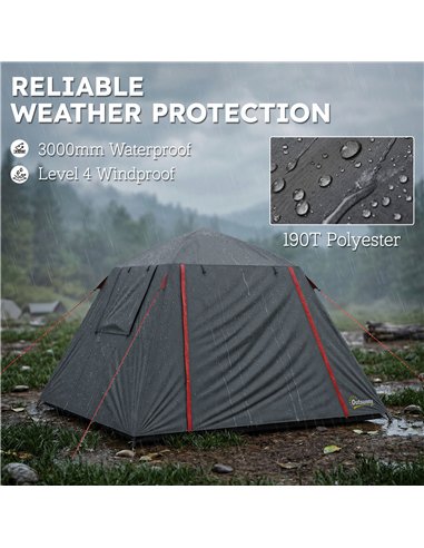 Outsunny Camping Tent 3000mm Waterproof Tent with 2 Doors, Dark Grey and Red