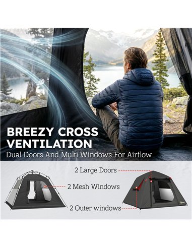 Outsunny Camping Tent 3000mm Waterproof Tent with 2 Doors, Dark Grey and Red