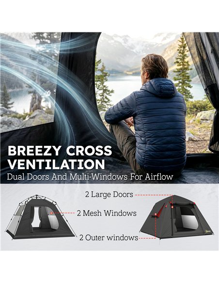 Outsunny Camping Tent 3000mm Waterproof Tent with 2 Doors, Dark Grey and Red - pic 187317 | FastDaddyshop