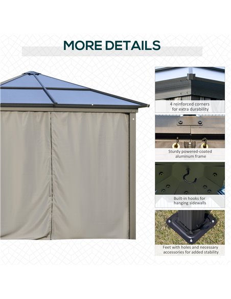Outsunny 3 x 3m Hardtop Gazebo with UV Resistant Polycarbonate Roof, Aluminium Frame, Curtains, Dark Grey - pic 18732 | FastDaddyshop