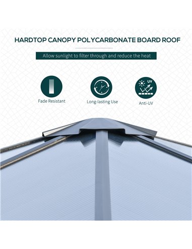 Outsunny 3 x 3m Hardtop Gazebo with UV Resistant Polycarbonate Roof, Aluminium Frame, Curtains, Dark Grey